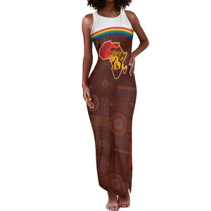 African Sunset Tank Maxi Dress Tribal Pattern Continent Silhouette - Rainbow Arc Safari Scene