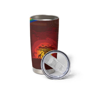African Sunset Tumbler Cup Tribal Pattern Continent Silhouette - Rainbow Arc Safari Scene