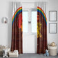 African Sunset Window Curtain Tribal Pattern Continent Silhouette - Rainbow Arc Safari Scene