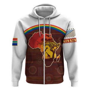 African Sunset Zip Hoodie Tribal Pattern Continent Silhouette - Rainbow Arc Safari Scene