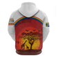 African Sunset Zip Hoodie Tribal Pattern Continent Silhouette - Rainbow Arc Safari Scene