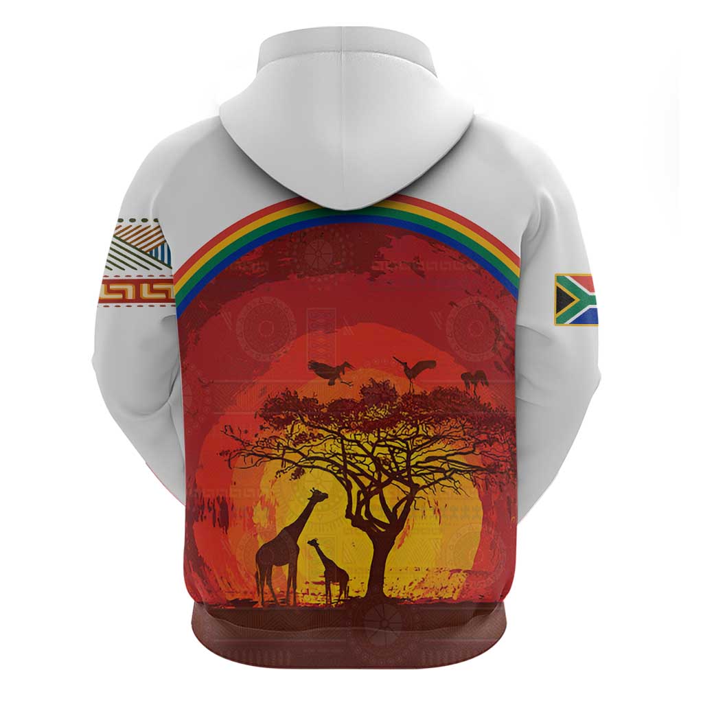 African Sunset Zip Hoodie Tribal Pattern Continent Silhouette - Rainbow Arc Safari Scene