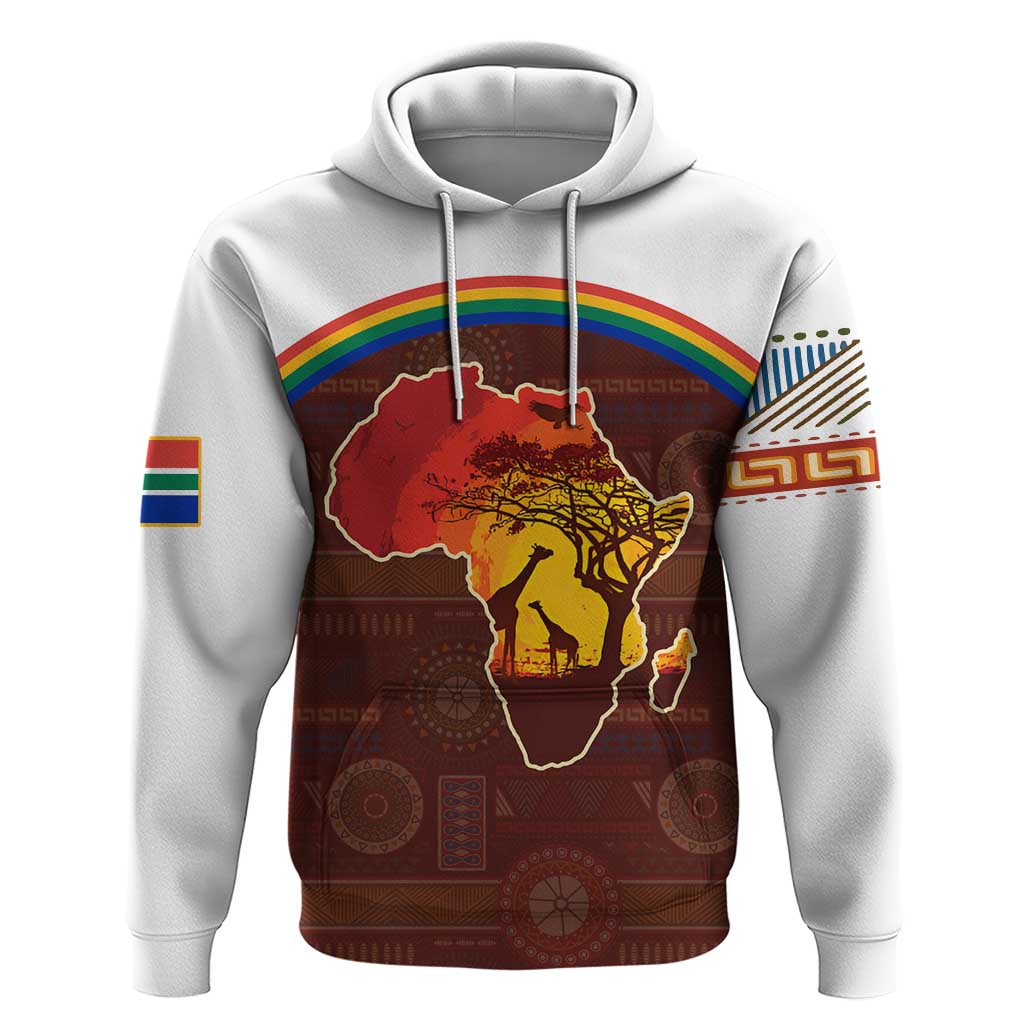 African Sunset Zip Hoodie Tribal Pattern Continent Silhouette - Rainbow Arc Safari Scene