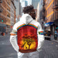 African Sunset Zip Hoodie Tribal Pattern Continent Silhouette - Rainbow Arc Safari Scene