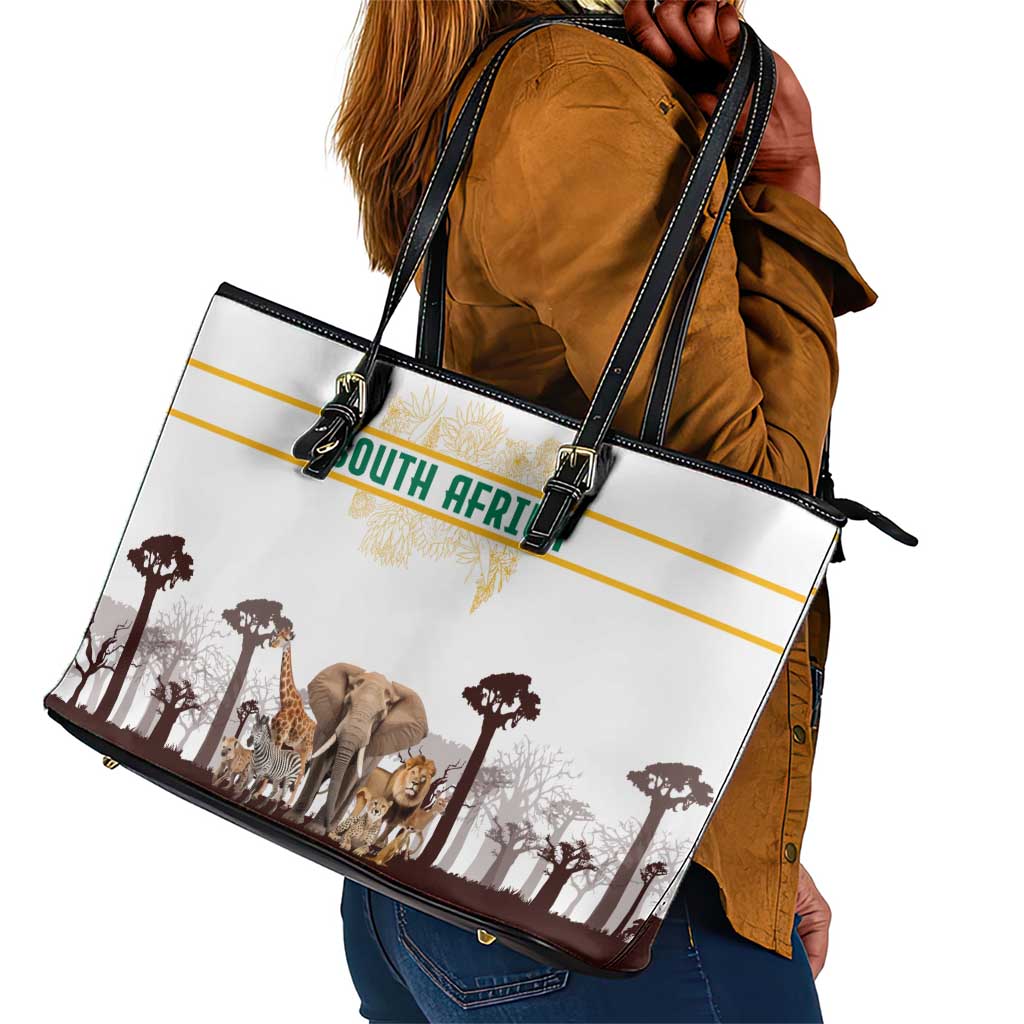 South Africa Wildlife Pride Leather Tote Bag Big Five Animals