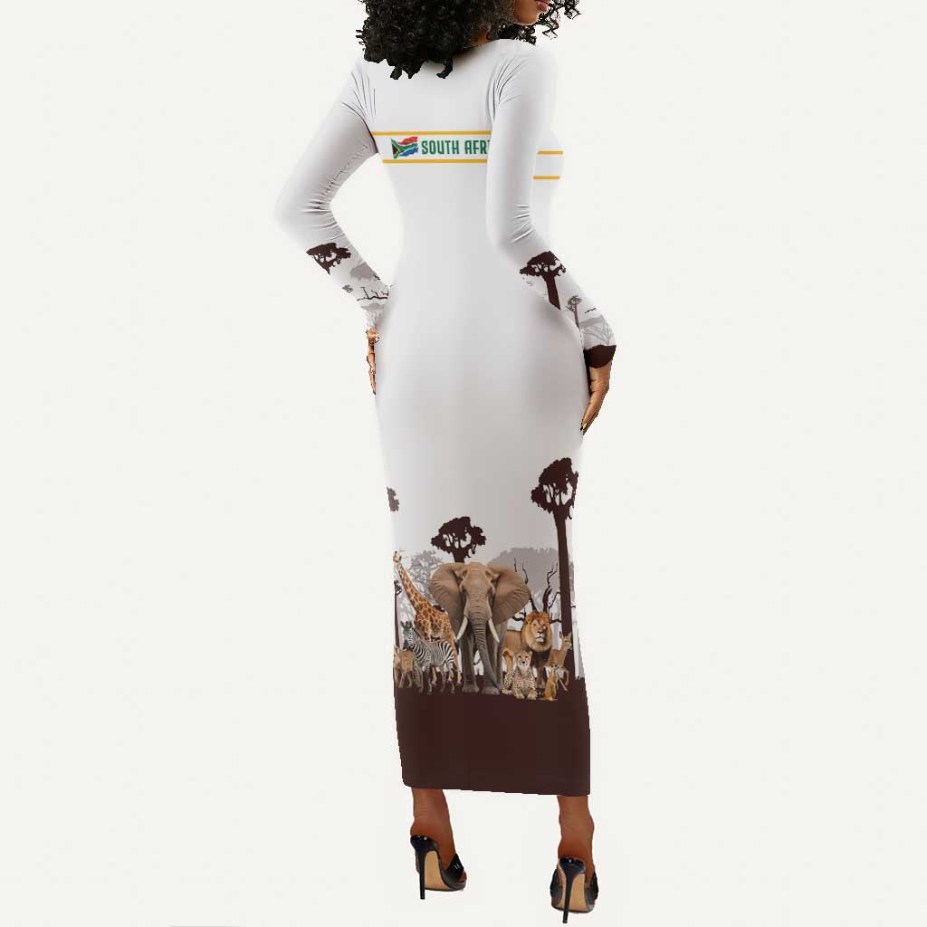 South Africa Wildlife Pride Long Sleeve Bodycon Dress Big Five Animals TS04