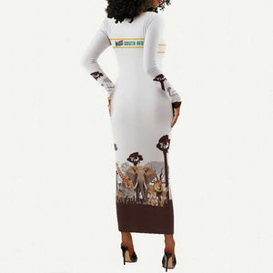 South Africa Wildlife Pride Long Sleeve Bodycon Dress Big Five Animals TS04
