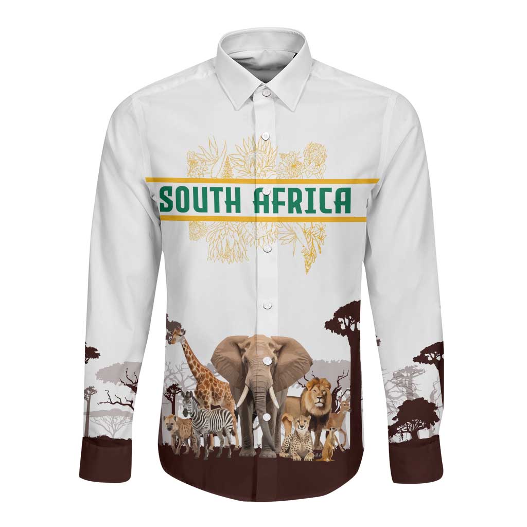 South Africa Wildlife Pride Long Sleeve Button Shirt Big Five Animals