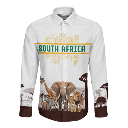 South Africa Wildlife Pride Long Sleeve Button Shirt Big Five Animals