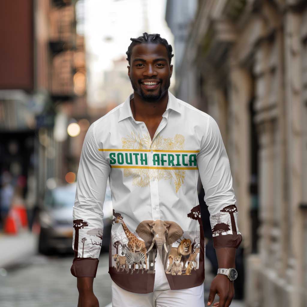 South Africa Wildlife Pride Long Sleeve Button Shirt Big Five Animals