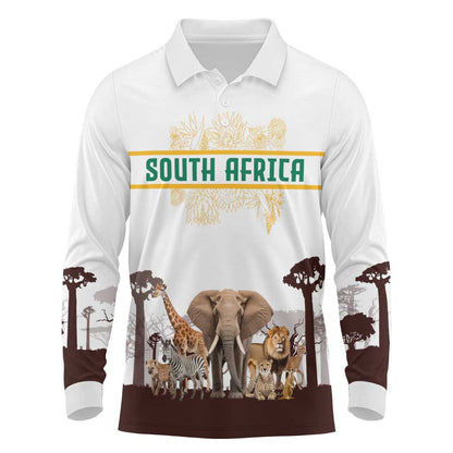 South Africa Wildlife Pride Long Sleeve Polo Shirt Big Five Animals
