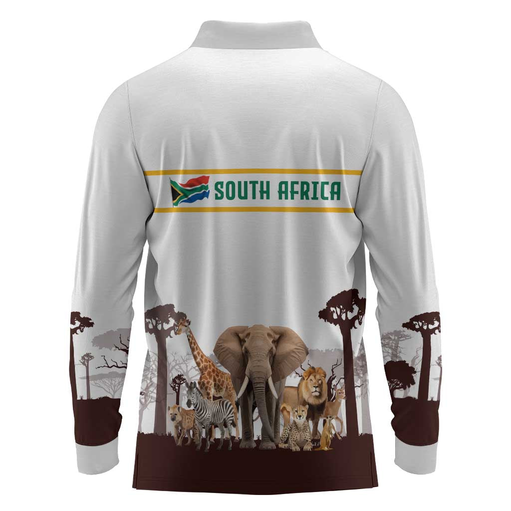 South Africa Wildlife Pride Long Sleeve Polo Shirt Big Five Animals