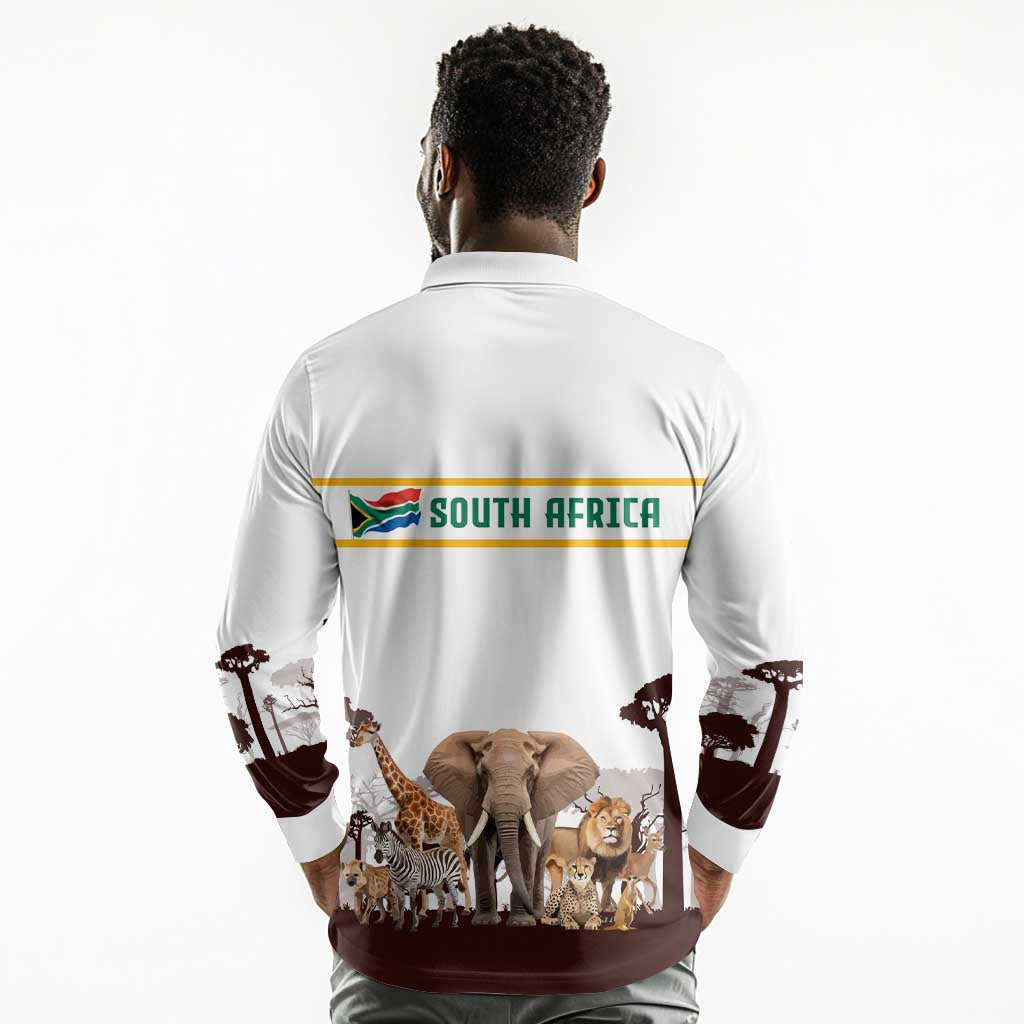 South Africa Wildlife Pride Long Sleeve Polo Shirt Big Five Animals