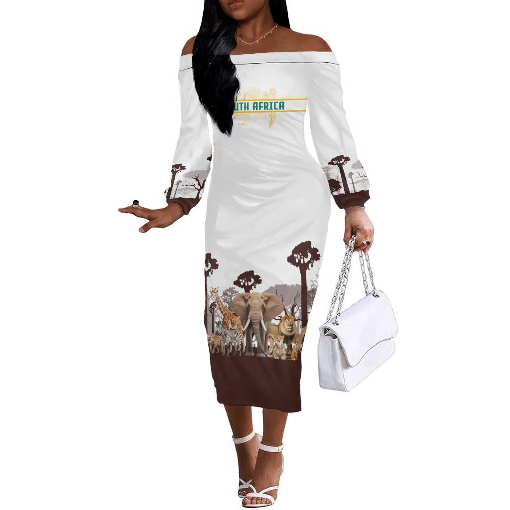 South Africa Wildlife Pride Off The Shoulder Long Sleeve Dress Big Five Animals