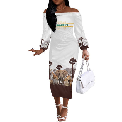South Africa Wildlife Pride Off The Shoulder Long Sleeve Dress Big Five Animals
