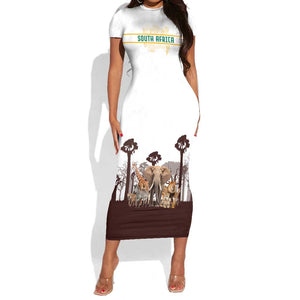South Africa Wildlife Pride Short Sleeve Bodycon Dress Big Five Animals TS04