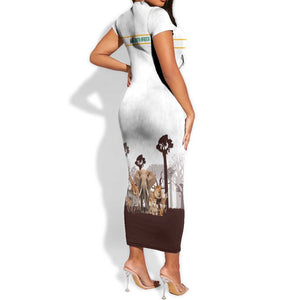 South Africa Wildlife Pride Short Sleeve Bodycon Dress Big Five Animals TS04