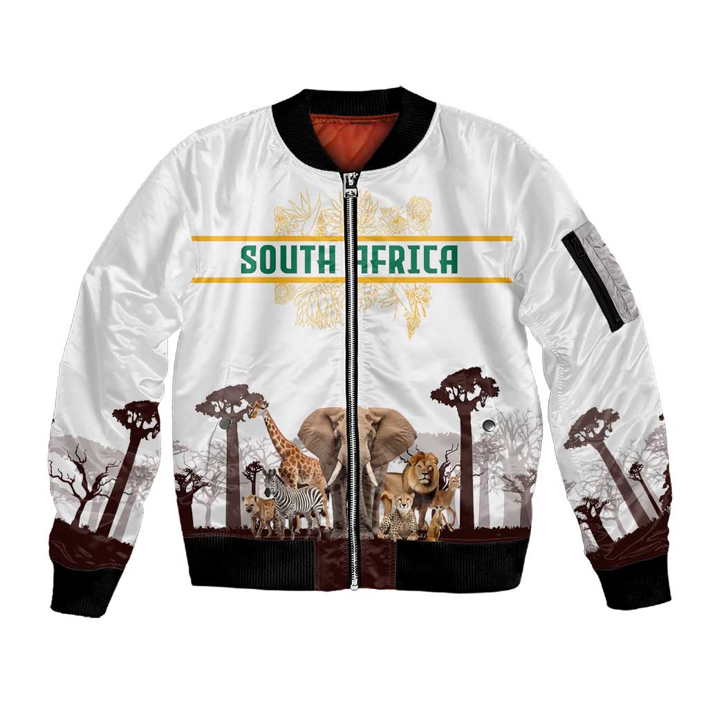 South Africa Wildlife Pride Sleeve Zip Bomber Jacket Big Five Animals