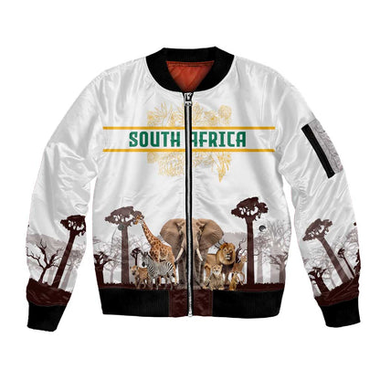 South Africa Wildlife Pride Sleeve Zip Bomber Jacket Big Five Animals
