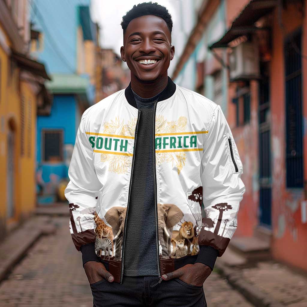South Africa Wildlife Pride Sleeve Zip Bomber Jacket Big Five Animals