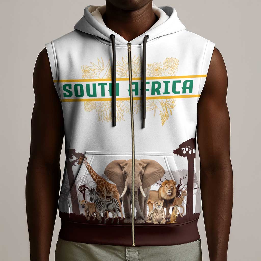 South Africa Wildlife Pride Sleeveless Zip Hoodie Big Five Animals - African Pride