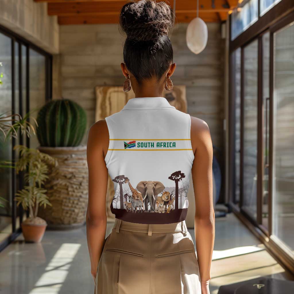 South Africa Wildlife Pride Women Sleeveless Polo Shirt Big Five Animals