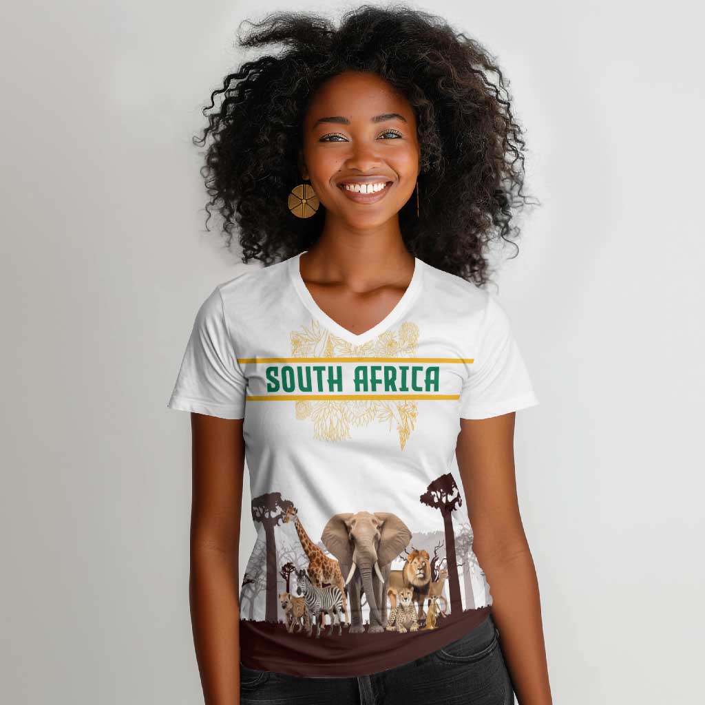 South Africa Wildlife Pride Women V-Neck T-Shirt Big Five Animals
