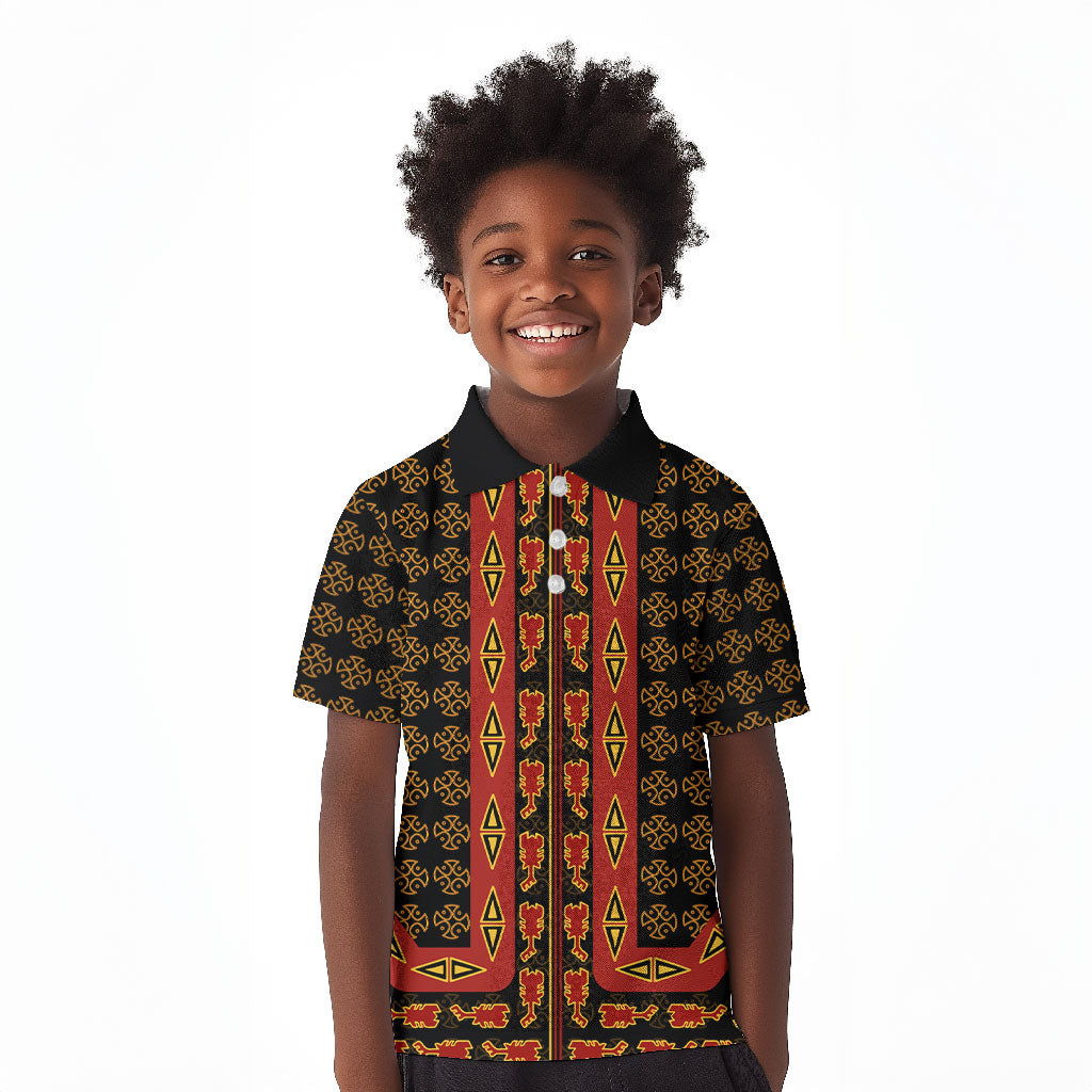 Cameroon Toghu Heritage Kid Polo Shirt Traditional Bamenda Pattern In African