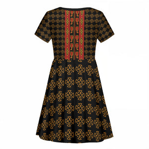 Cameroon Toghu Heritage Kid Short Sleeve Dress Traditional Bamenda Pattern In African