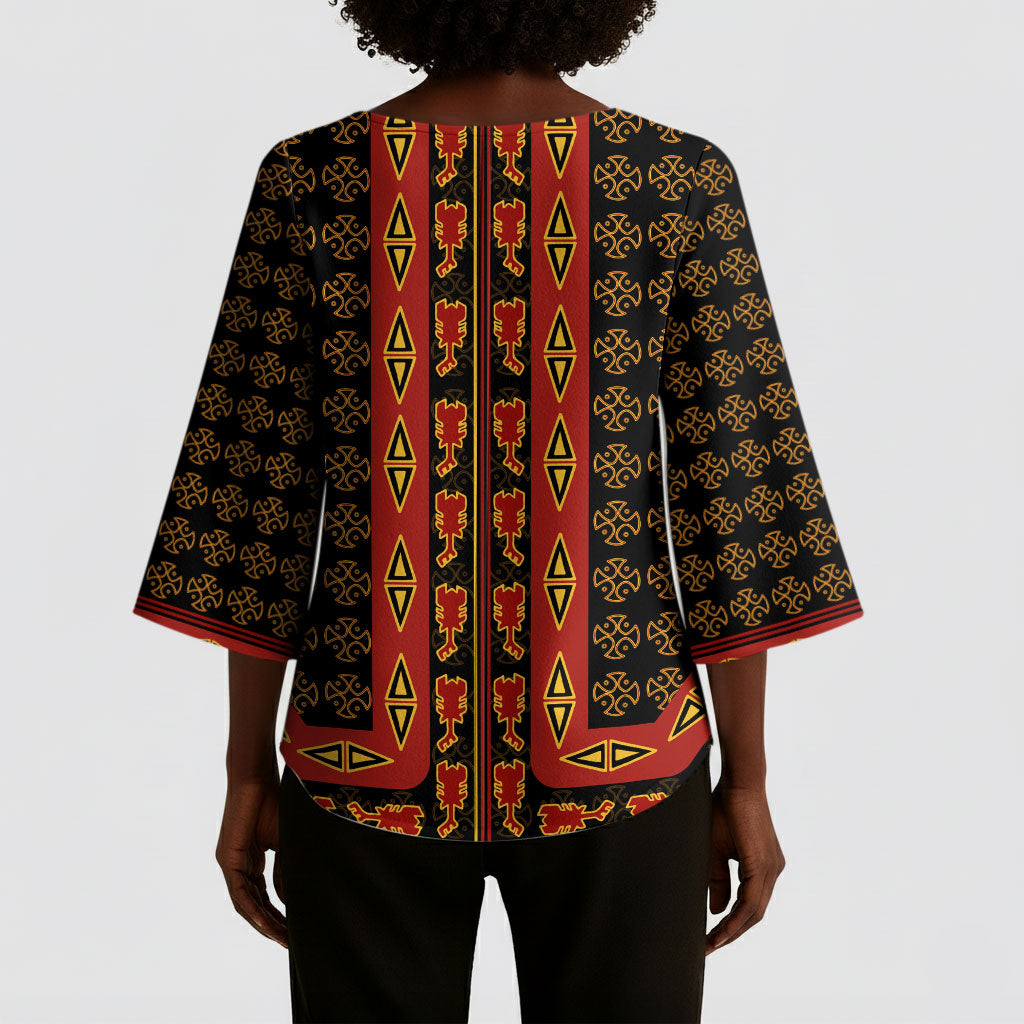 Cameroon Toghu Heritage Kimono Sleeve Blouse Traditional Bamenda Pattern In African