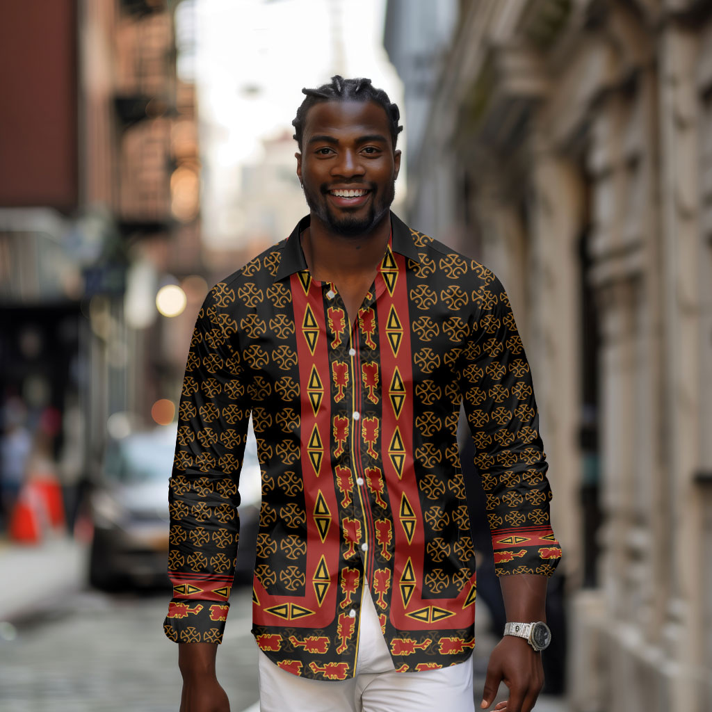 Cameroon Toghu Heritage Long Sleeve Button Shirt Traditional Bamenda Pattern In African