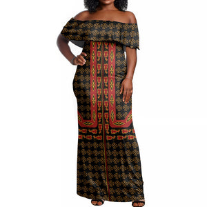 Cameroon Toghu Heritage Off Shoulder Maxi Dress Traditional Bamenda Pattern In African