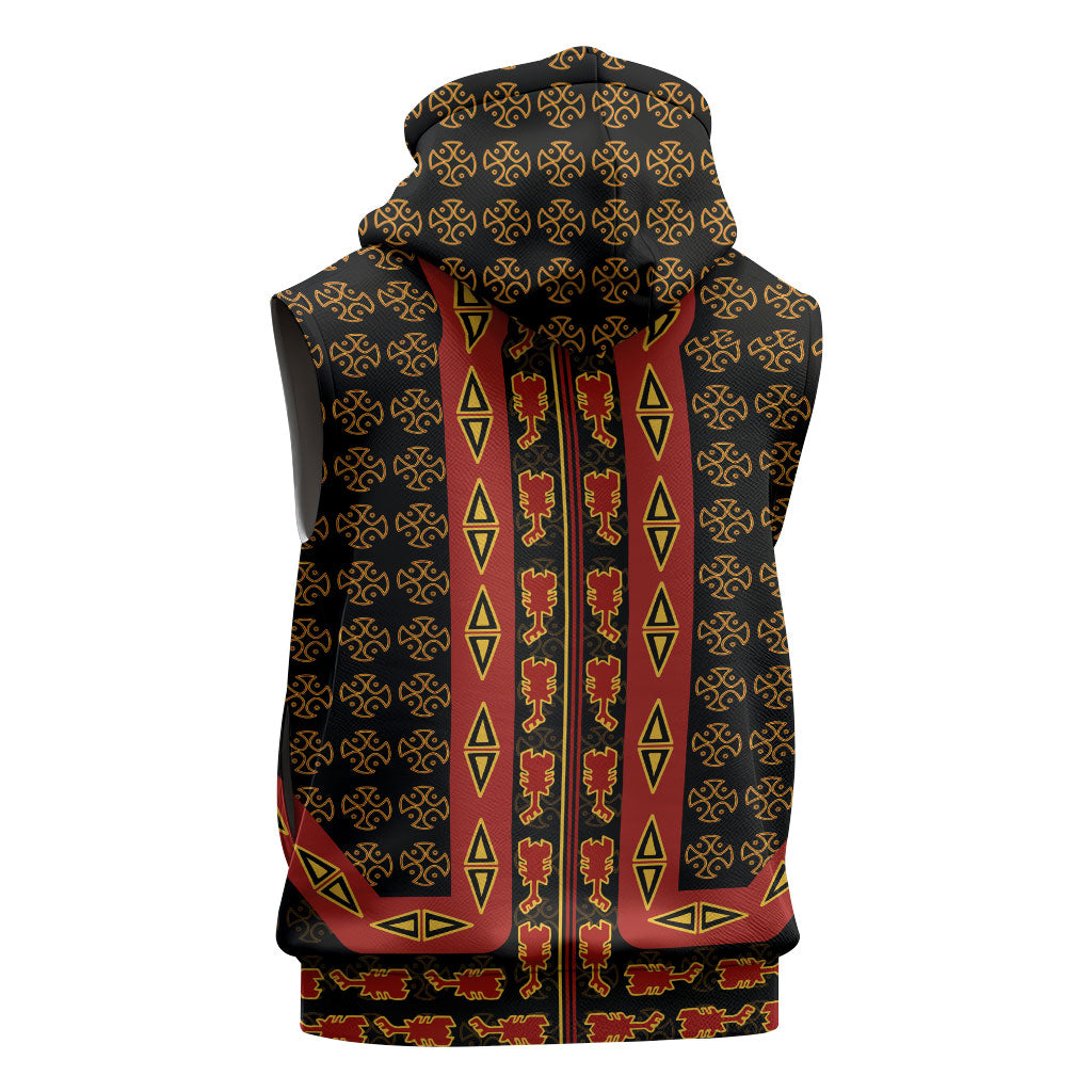 Cameroon Toghu Heritage Sleeveless Hoodie Traditional Bamenda Pattern In African