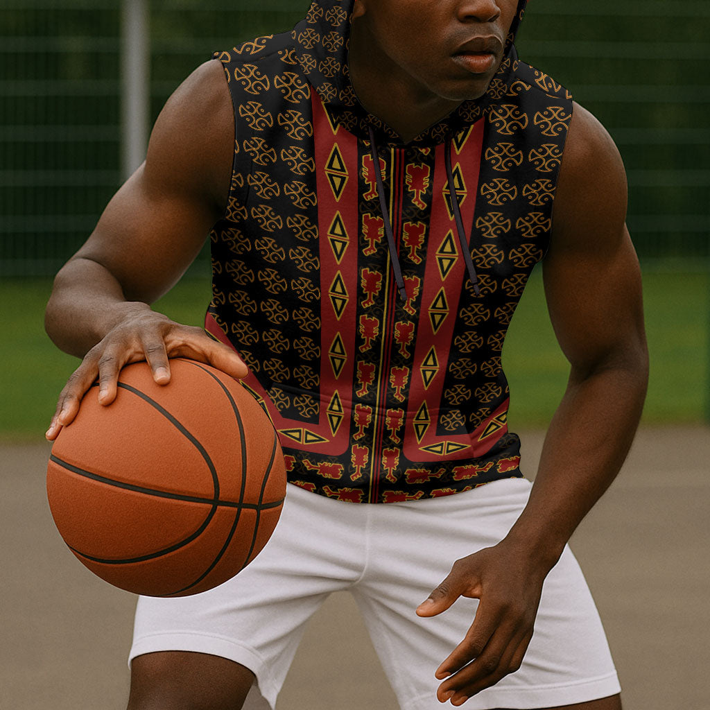 Cameroon Toghu Heritage Sleeveless Hoodie Traditional Bamenda Pattern In African