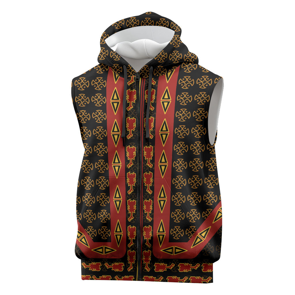 Cameroon Toghu Heritage Sleeveless Zip Hoodie Traditional Bamenda Pattern In African