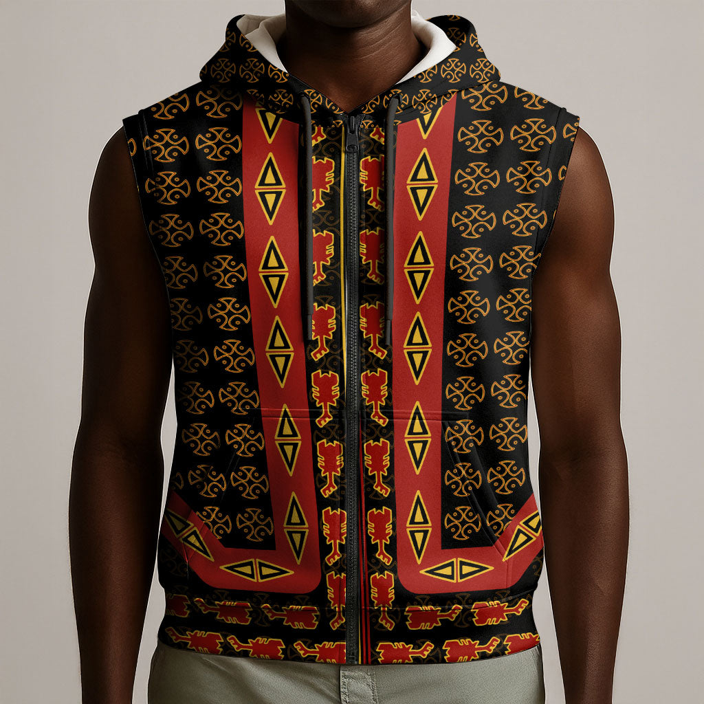 Cameroon Toghu Heritage Sleeveless Zip Hoodie Traditional Bamenda Pattern In African