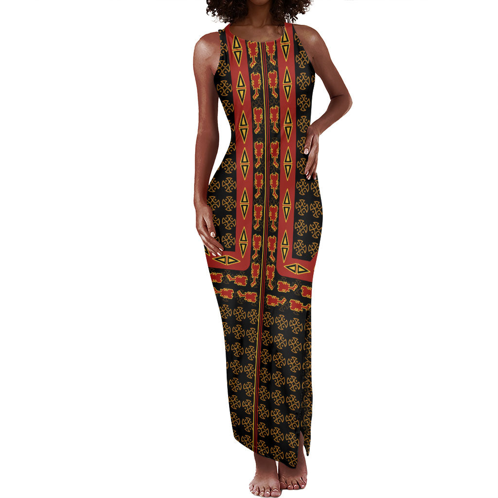 Cameroon Toghu Heritage Tank Maxi Dress Traditional Bamenda Pattern In African