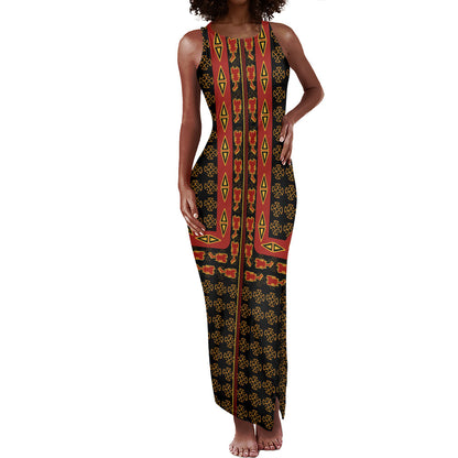 Cameroon Toghu Heritage Tank Maxi Dress Traditional Bamenda Pattern In African