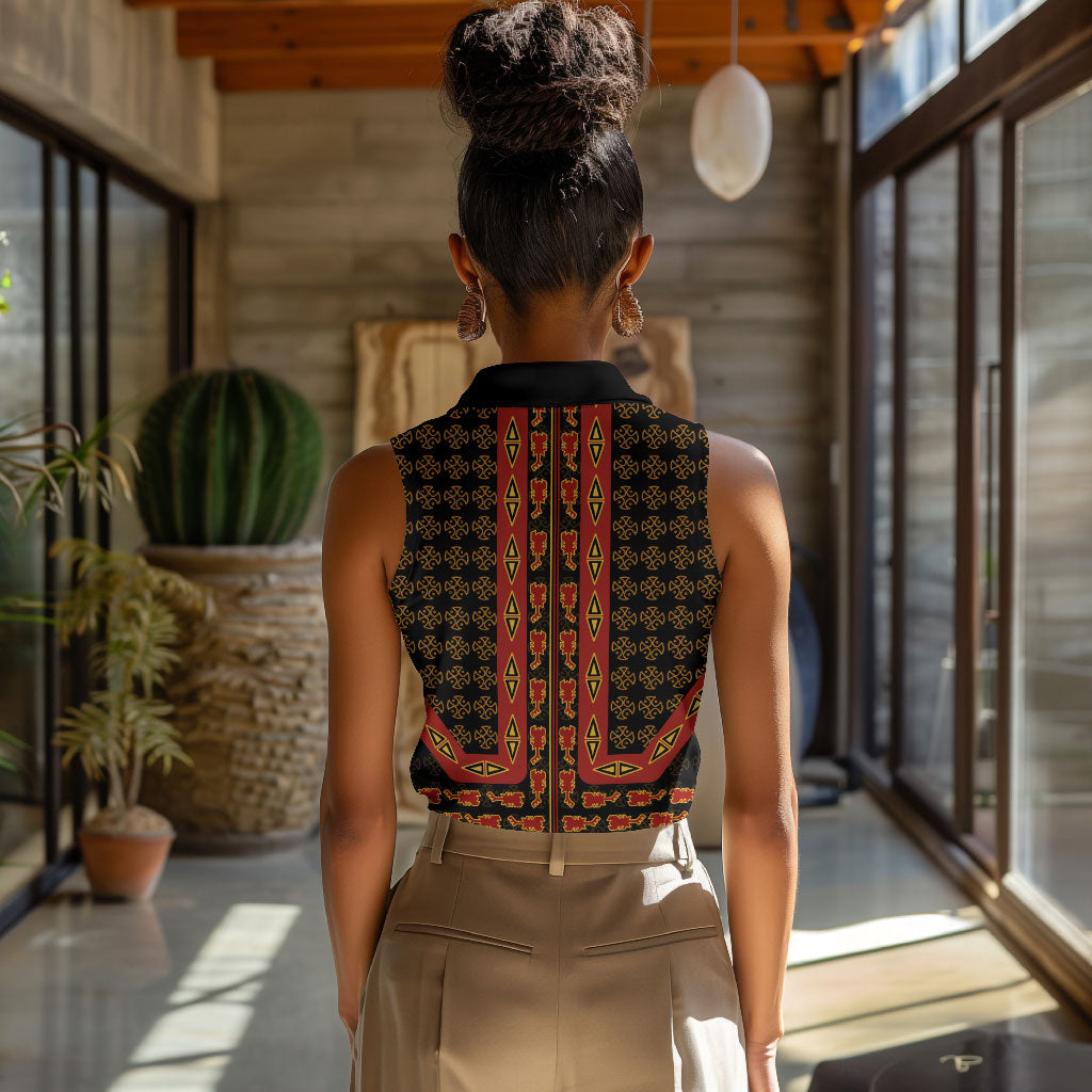 Cameroon Toghu Heritage Women Sleeveless Polo Shirt Traditional Bamenda Pattern In African