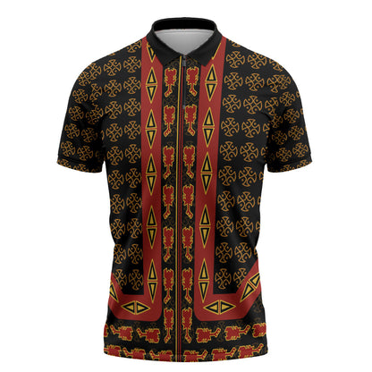 Cameroon Toghu Heritage Zipper Polo Shirt Traditional Bamenda Pattern In African