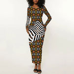 Cameroon Toghu Bamenda Long Sleeve Bodycon Dress African Traditional Art