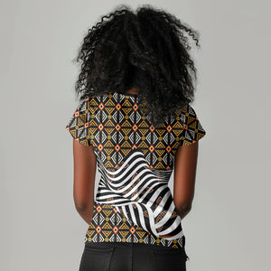 Cameroon Toghu Bamenda Women V-Neck T-Shirt African Traditional Art