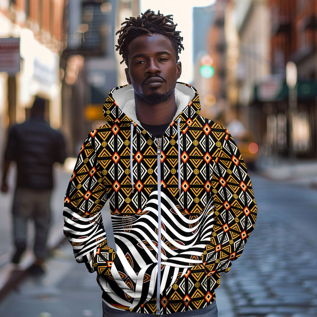 Cameroon Toghu Bamenda Zip Hoodie African Traditional Art