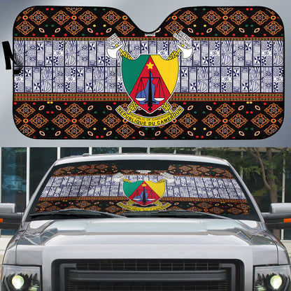 Cameroon Toghu Auto Sun Shade Flag Coat Of Arms - Traditional Bamenda Art