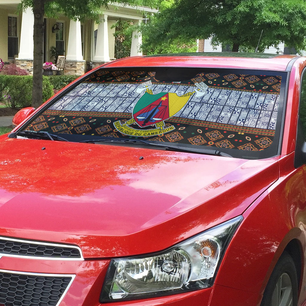 Cameroon Toghu Auto Sun Shade Flag Coat Of Arms - Traditional Bamenda Art