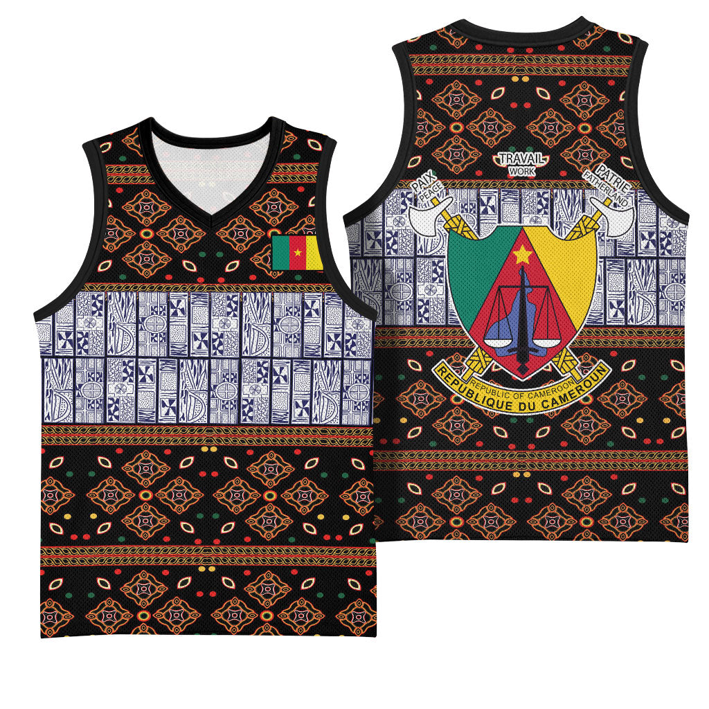 Cameroon Toghu Basketball Jersey Flag Coat Of Arms - Traditional Bamenda Art
