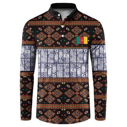Cameroon Toghu Button Sweatshirt Flag Coat Of Arms - Traditional Bamenda Art