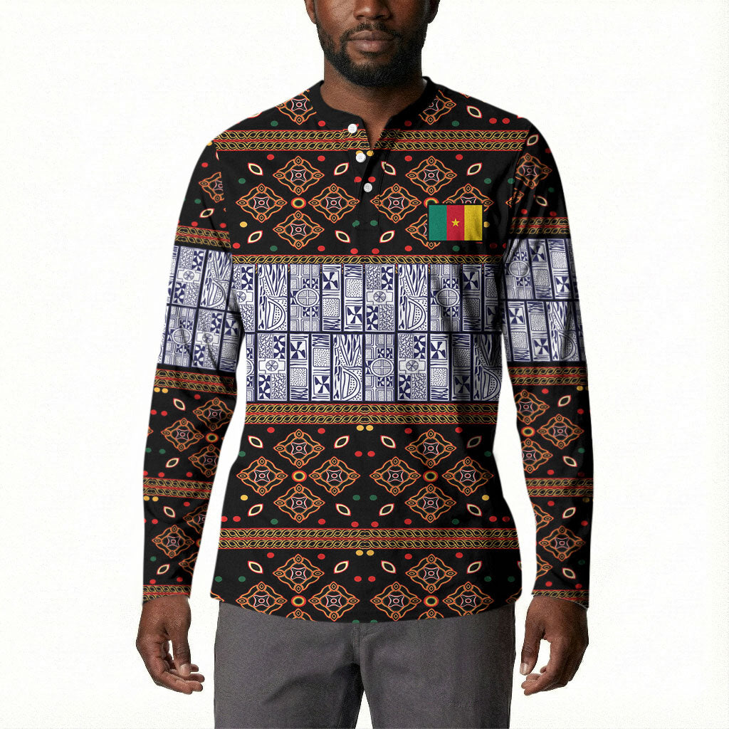 Cameroon Toghu Button Sweatshirt Flag Coat Of Arms - Traditional Bamenda Art