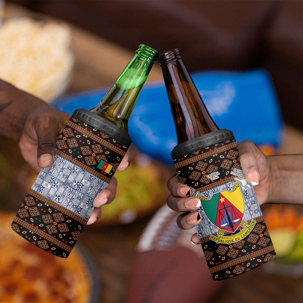 Cameroon Toghu 4 in 1 Can Cooler Tumbler Flag Coat Of Arms - Traditional Bamenda Art