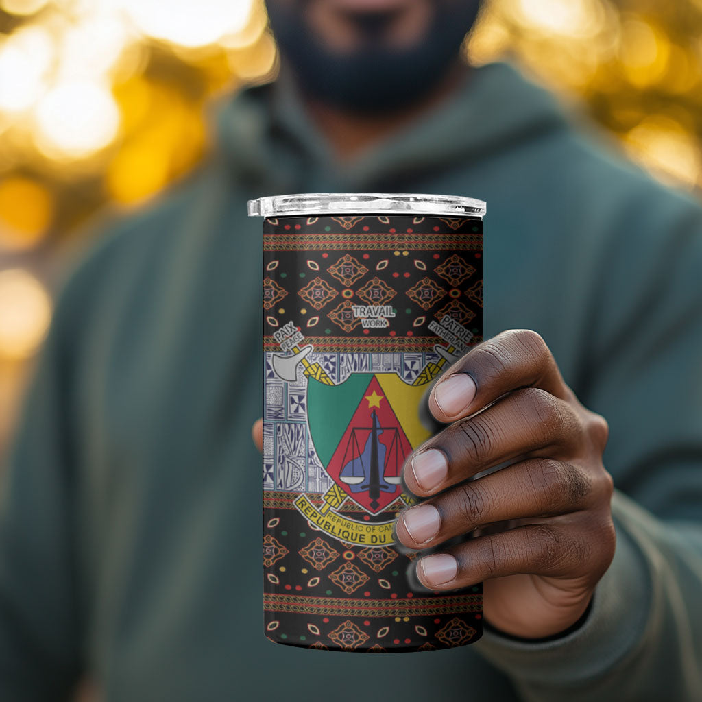 Cameroon Toghu 4 in 1 Can Cooler Tumbler Flag Coat Of Arms - Traditional Bamenda Art